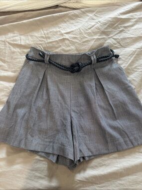 Calypso St. Barth Navy High-Waist Pleated Shorts with Braided Belt